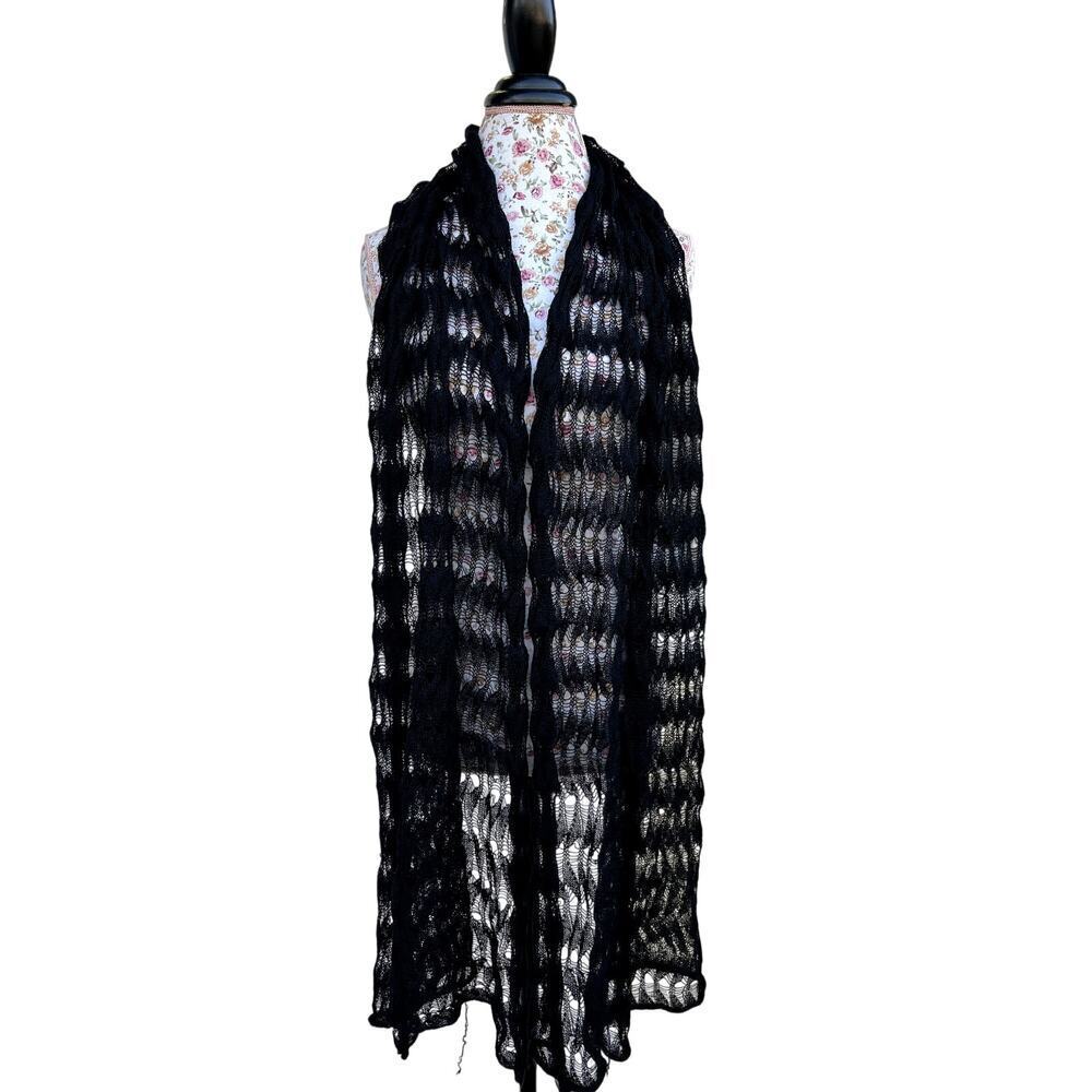 Alpaca International 100% Baby Alpaca Wool Crochet Knit Scarf Lightweight Black